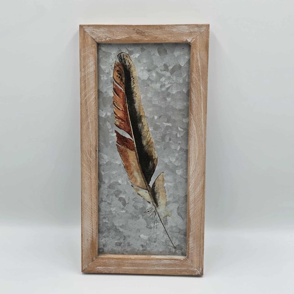 Uniquely Painted Feather Trio on Metal and Rustic Wood Framed Wall Art - Picture 12 of 16